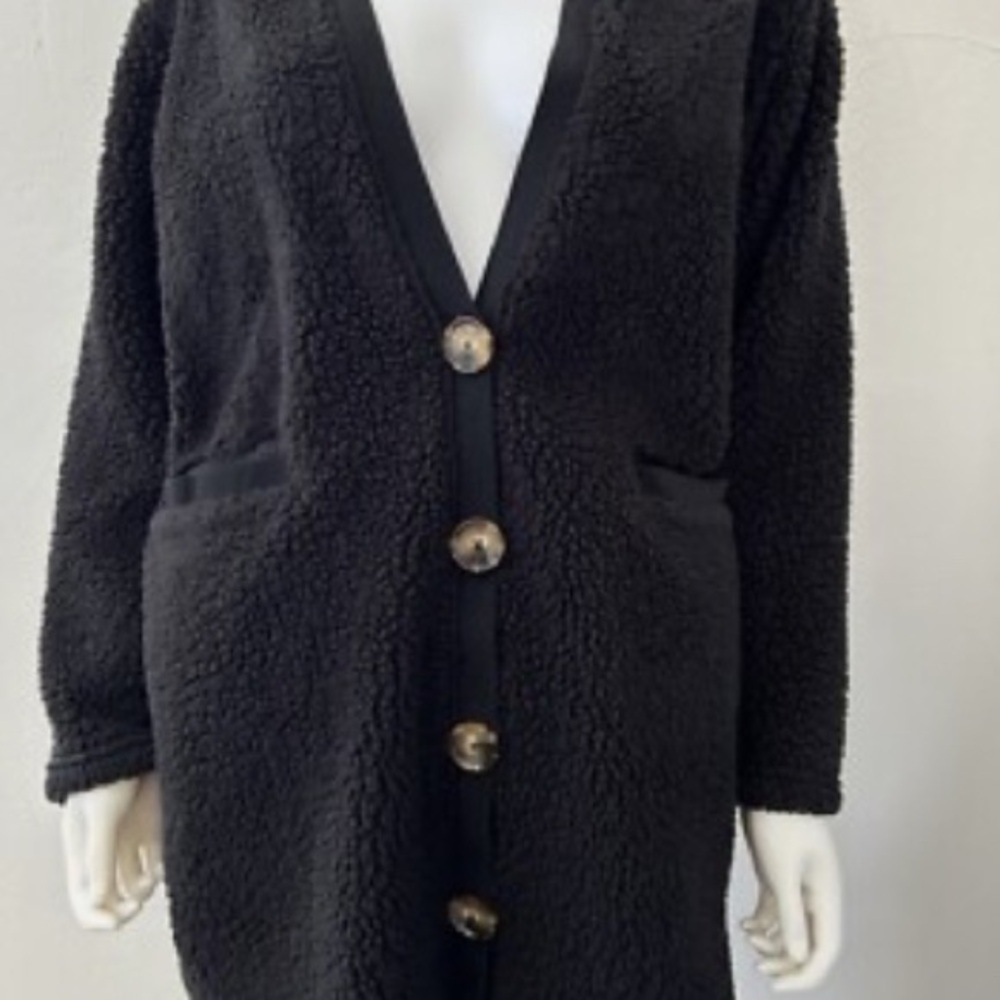 Koolaburra by UGG Sherpa Cardigan Jacket Black Oversized Plush Size Small - Picture 3 of 6